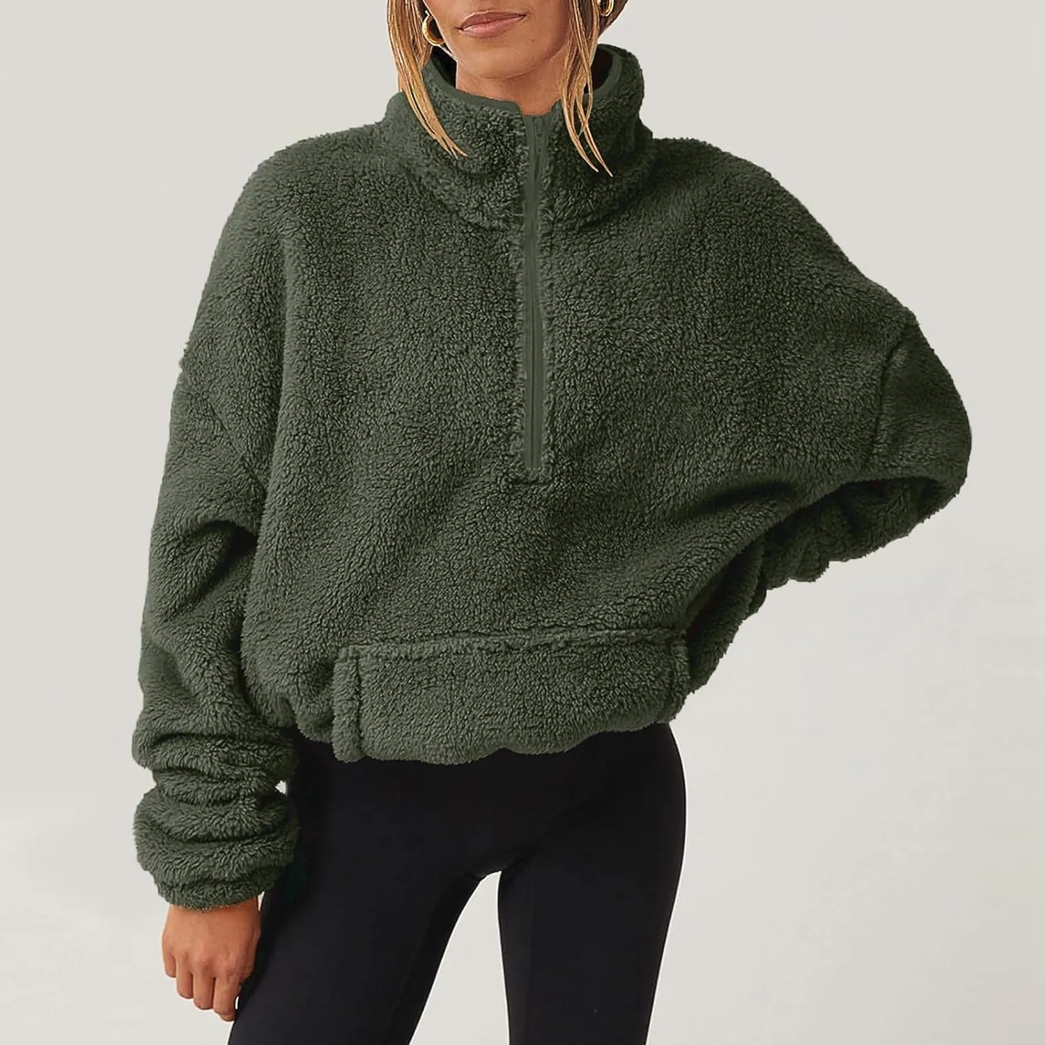 midelxp Womens Sherpa Fleece Half Zip Pullover Sweaters Soft Warm Oversized Sweatshirts Winter Fluffy Sweater with Pocket