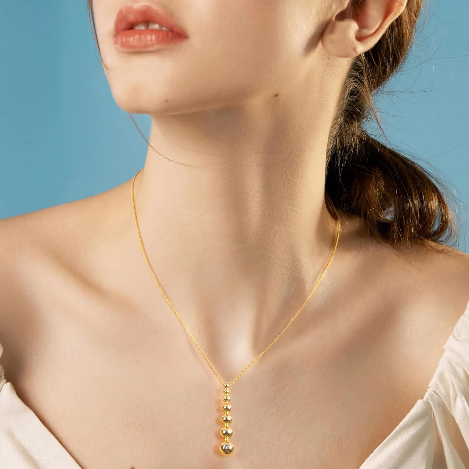 Milan Chiva Pendant Necklaces for Women 14K Gold Plated Chain Lightweight Dainty Jewelry