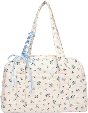 Mini Gym Bag for Women,Floral Quilted Duffel Bag Cute Flirty Aesthetic Tote Handbag Workout Sport Carry On Tote