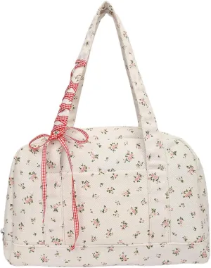 Mini Gym Bag for Women,Floral Quilted Duffel Bag Cute Flirty Aesthetic Tote Handbag Workout Sport Carry On Tote