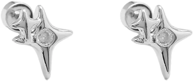 Minimalist 20g CZ Star Screw Flat Back Small Stud Earrings for Women Men Titanium Steel Cute Crystal Tiny Cartilage Tragus Sleeper Sensitive Ear Studs Hypoallergenic Jewelry for Niece Daughter