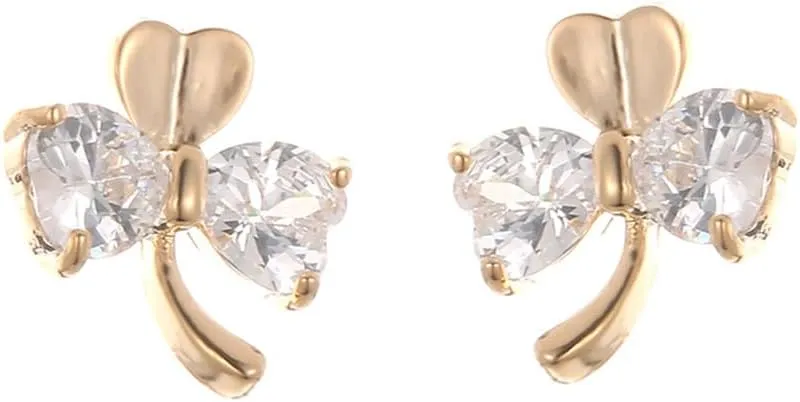 Minimalist Crystal Clover Stud Earrings for Women Cubic Zirconia Petals Floral Leaves Cartilage Earrings Studs Irish Party Earrings Jewelry