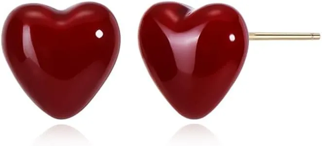 Minimalist Red Heart Love Stud Earrings for Women Elegant 925 Sterling Silver Post Enamel Studs Hypoallergenic Fashion Everyday Jewelry Gifts for Her Girlfriend Wife