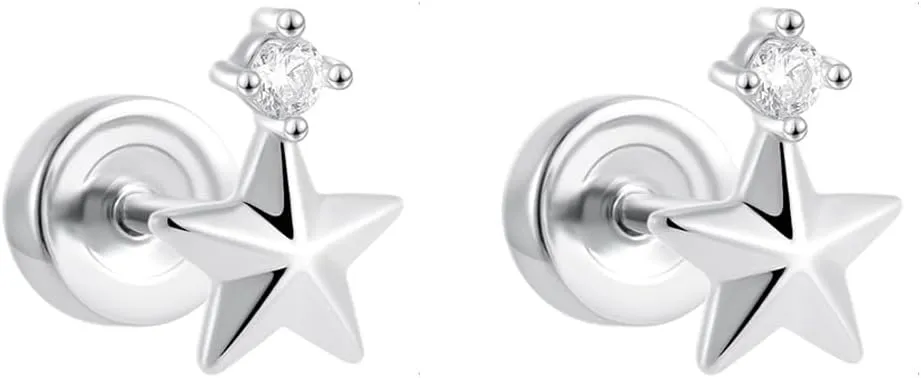 Minimalist Star Stud Earrings for Women Rhinestone Stars Stainless Steel Tragus Piercing Post Studs Helix Conch Earrings Lightweight Ear Earrings