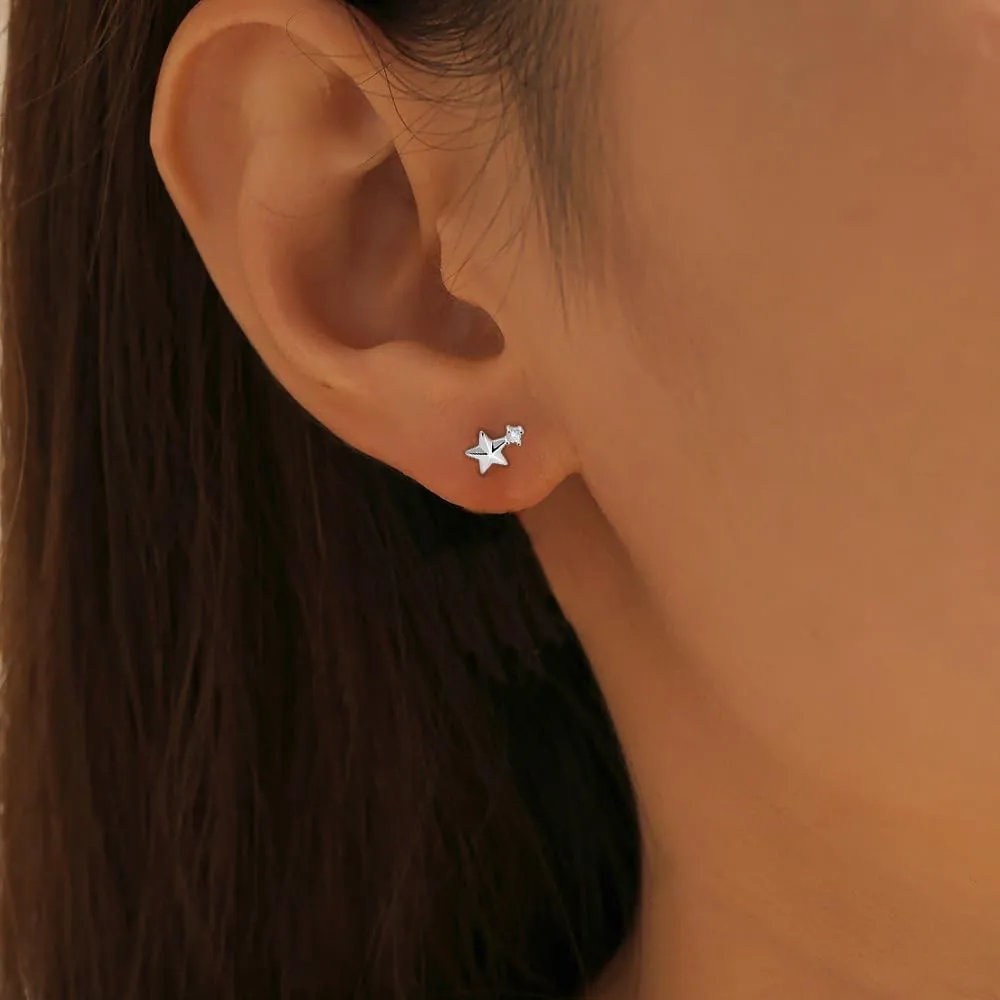 Minimalist Star Stud Earrings for Women Rhinestone Stars Stainless Steel Tragus Piercing Post Studs Helix Conch Earrings Lightweight Ear Earrings