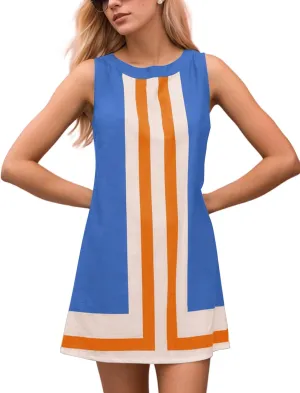 MISSACTIVER Women Boho Striped Mini Dress Sleeveless Color Block T Shirt Sundress Casual Cover Up Short Tank Dress Beach