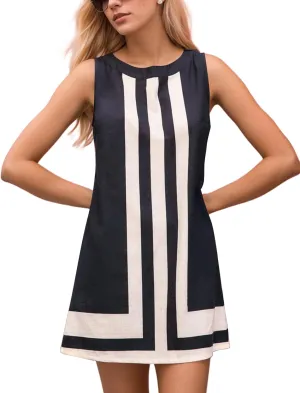 MISSACTIVER Women Boho Striped Mini Dress Sleeveless Color Block T Shirt Sundress Casual Cover Up Short Tank Dress Beach