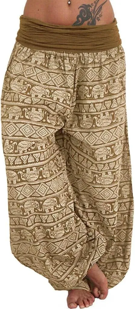 Miyaomn Stylish Boho Print Harem Pants for Women Stretch High Waisted Yoga Lounge Trousers Baggy Hippie Gypsy Casual Joggers