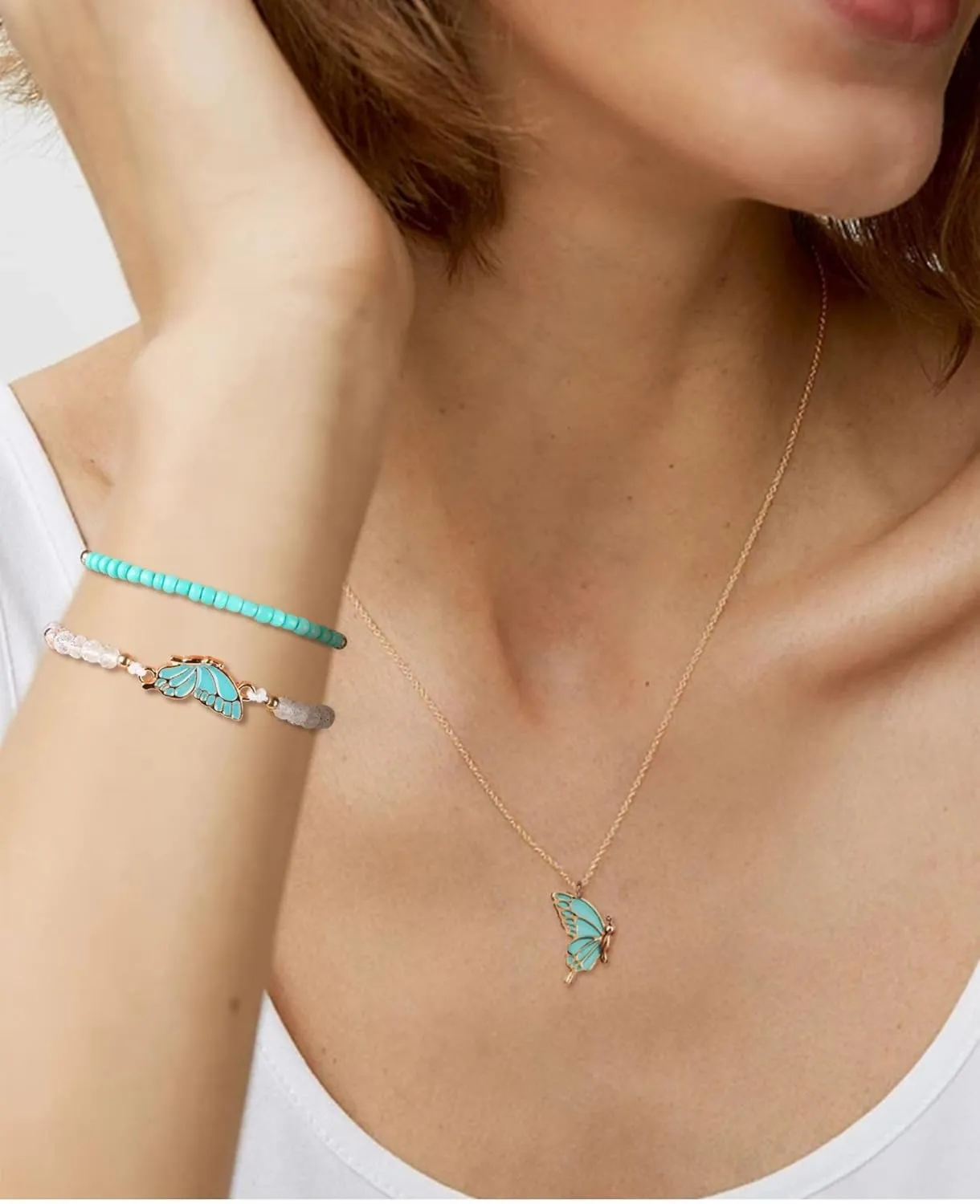 MJartoria BFF Necklace and Bracelets for 2-Butterfly Friendship Necklace Bracelet Best Friend Necklace Matching Necklace Bracelets Gifts