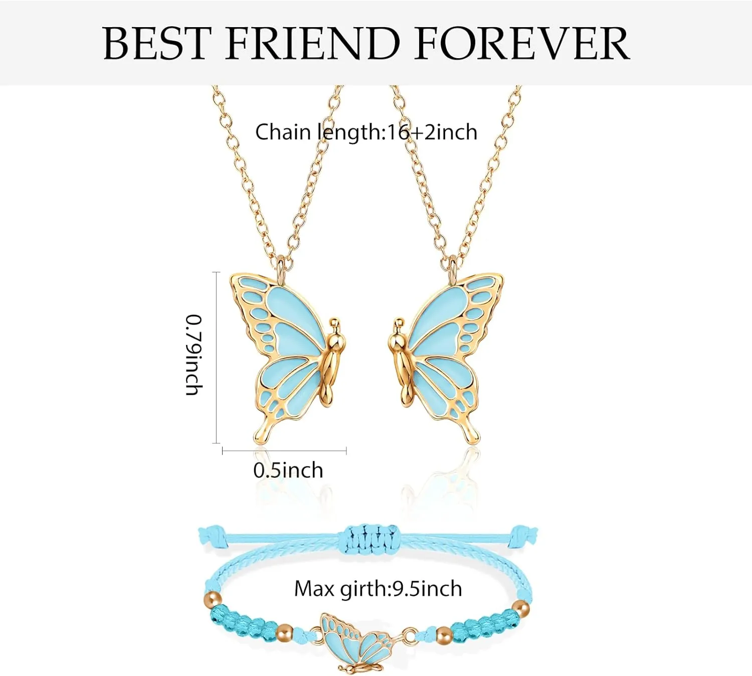 MJartoria BFF Necklace and Bracelets for 2-Butterfly Friendship Necklace Bracelet Best Friend Necklace Matching Necklace Bracelets Gifts