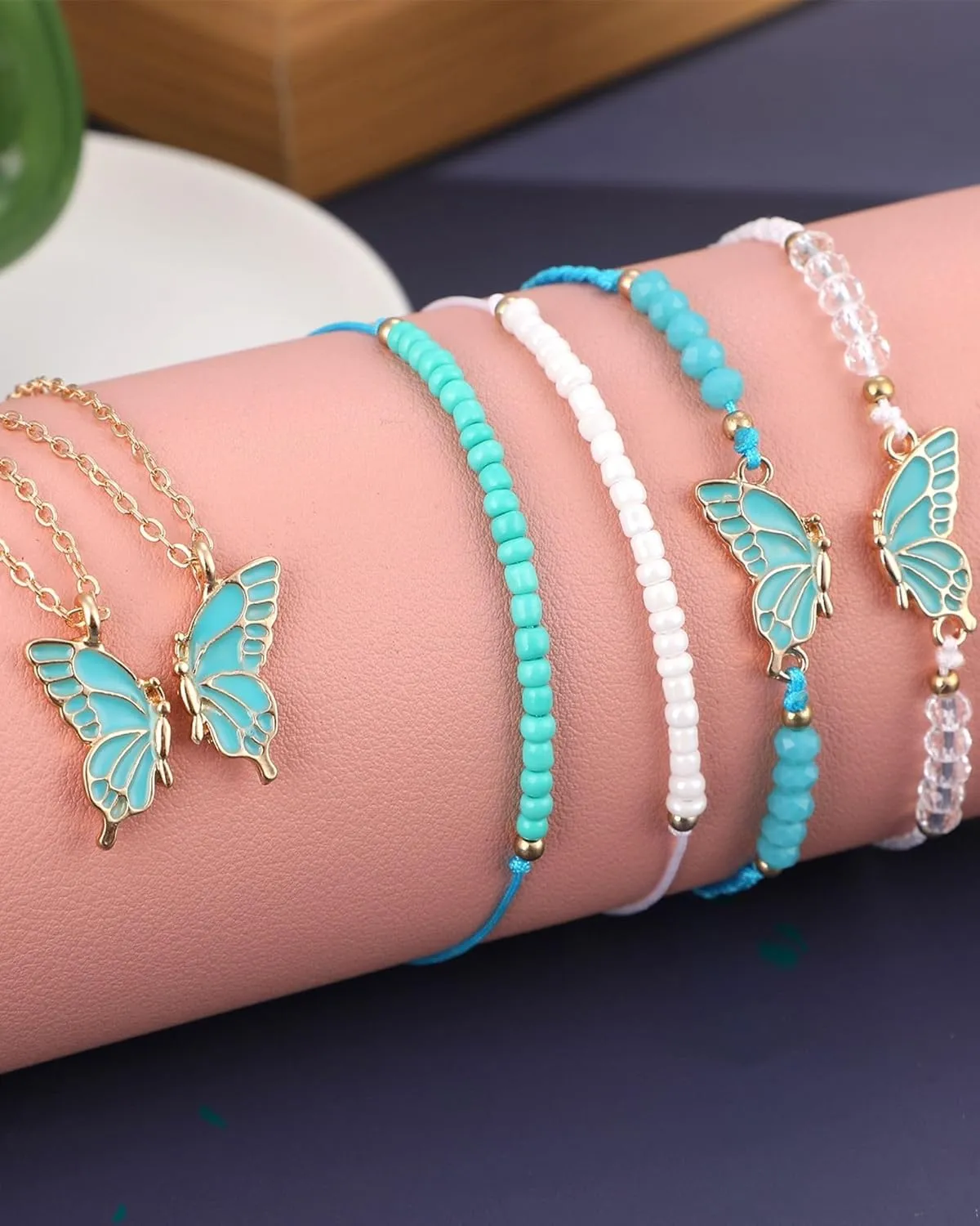 MJartoria BFF Necklace and Bracelets for 2-Butterfly Friendship Necklace Bracelet Best Friend Necklace Matching Necklace Bracelets Gifts