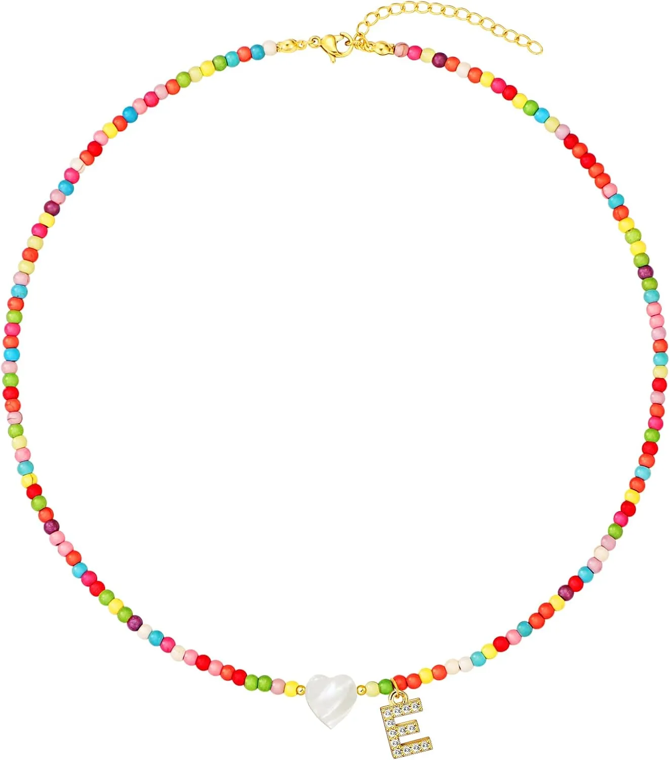 MJartoria Initial Necklaces for Women, Colorful Beaded Necklace, Shell Beach Necklace Letter Choker Handmade Jewelry Gifts