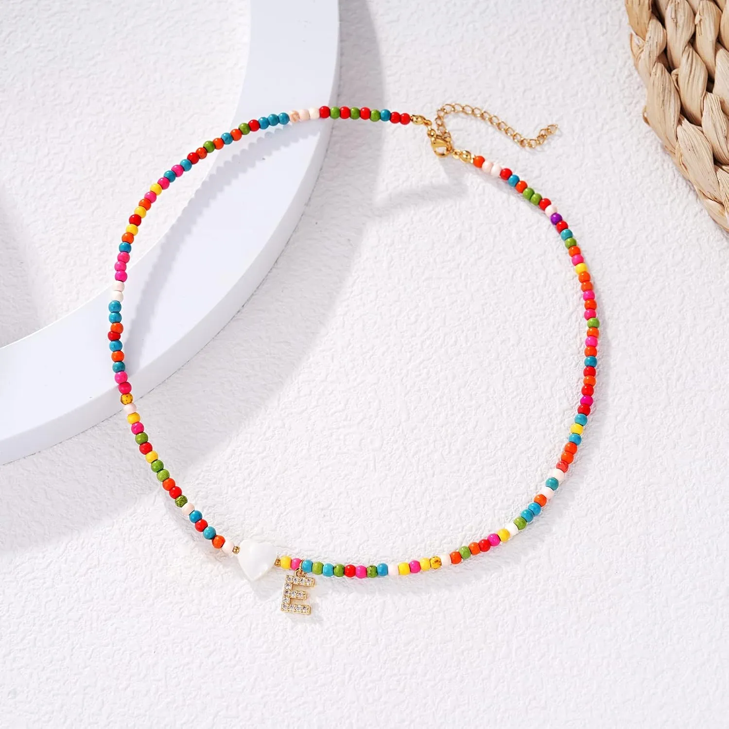MJartoria Initial Necklaces for Women, Colorful Beaded Necklace, Shell Beach Necklace Letter Choker Handmade Jewelry Gifts