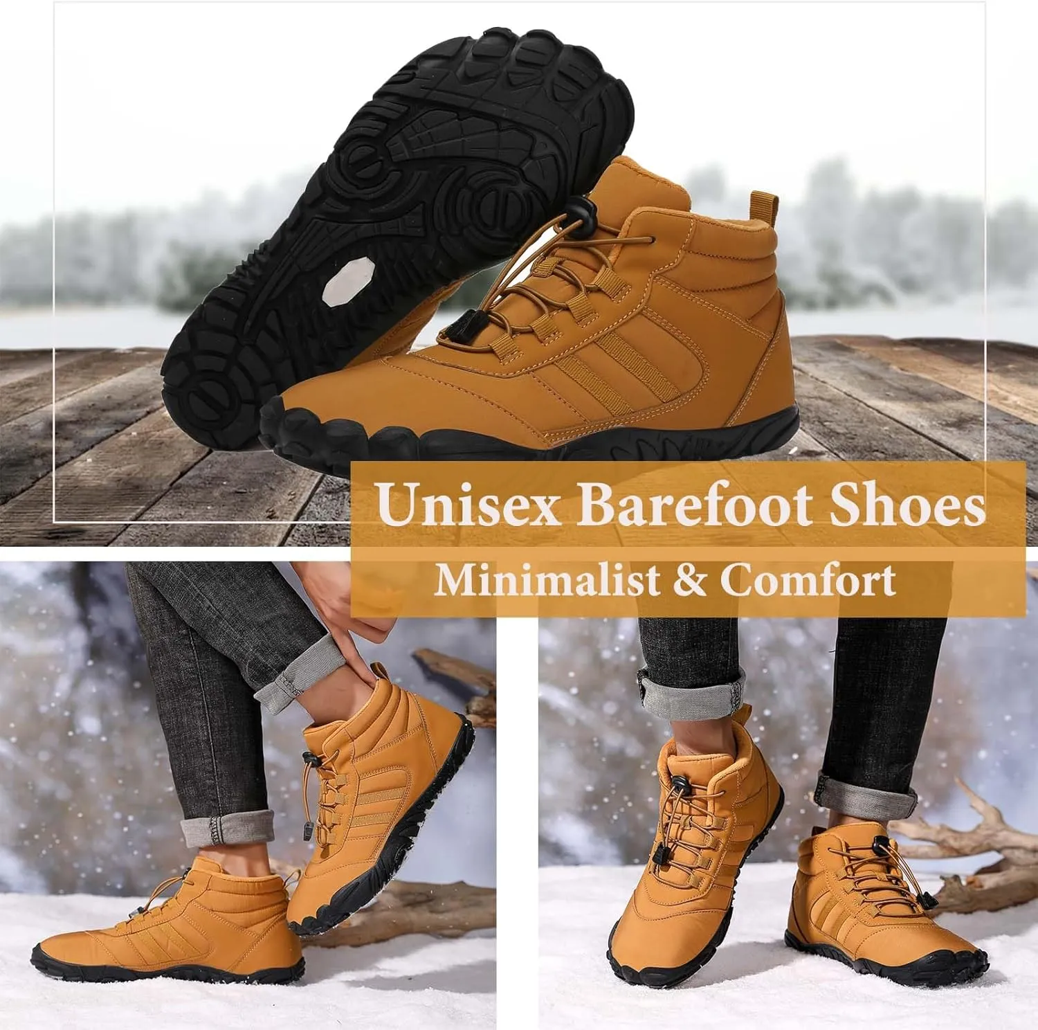 Mnplciea Barefoot Shoe Men Women Minimalist Trail Running Barefoot Sneakers Waterproof Hi-top Hiking Boots Wide Toe Box Cross Training Shoes Zero Drop Sole