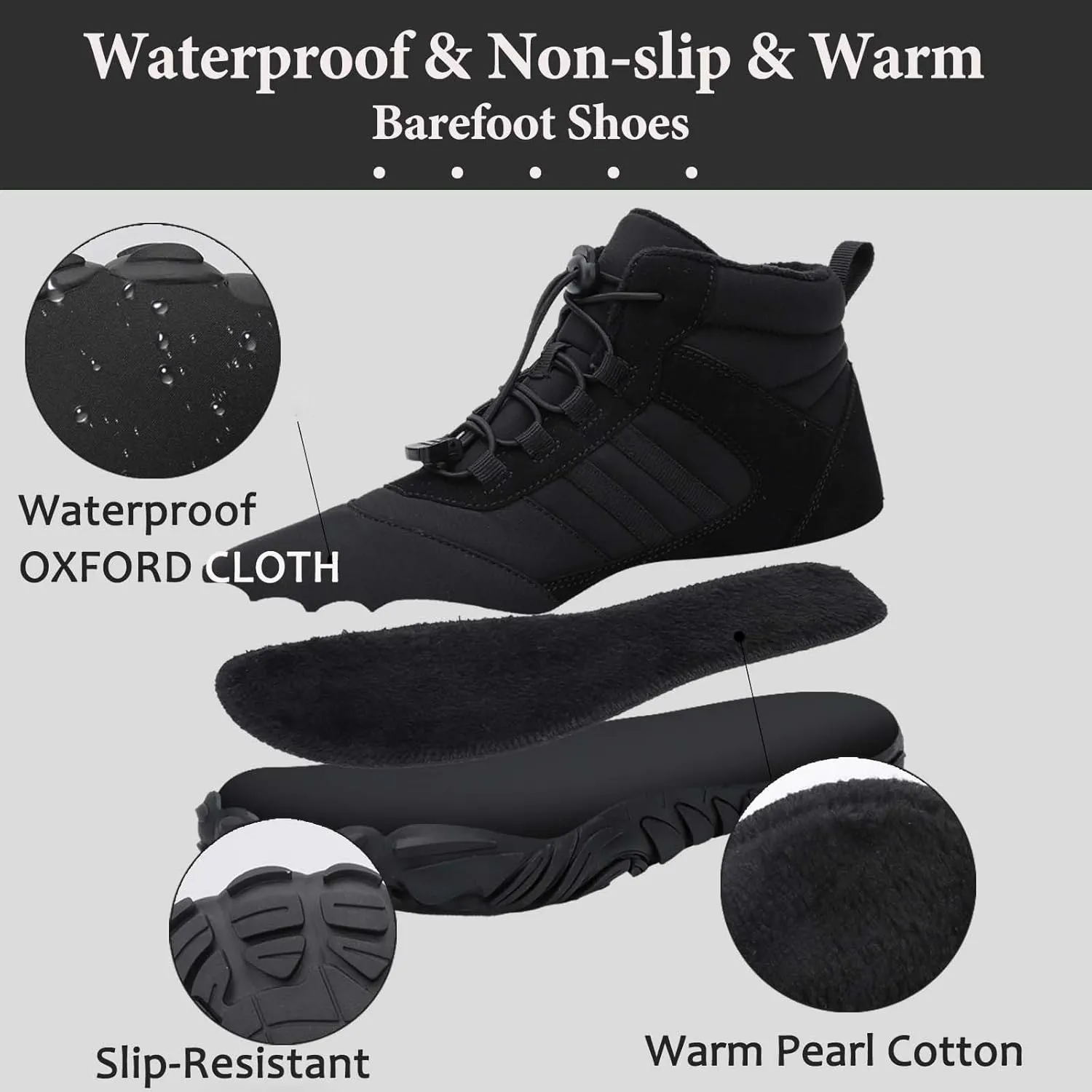 Mnplciea Barefoot Shoe Men Women Minimalist Trail Running Barefoot Sneakers Waterproof Hi-top Hiking Boots Wide Toe Box Cross Training Shoes Zero Drop Sole