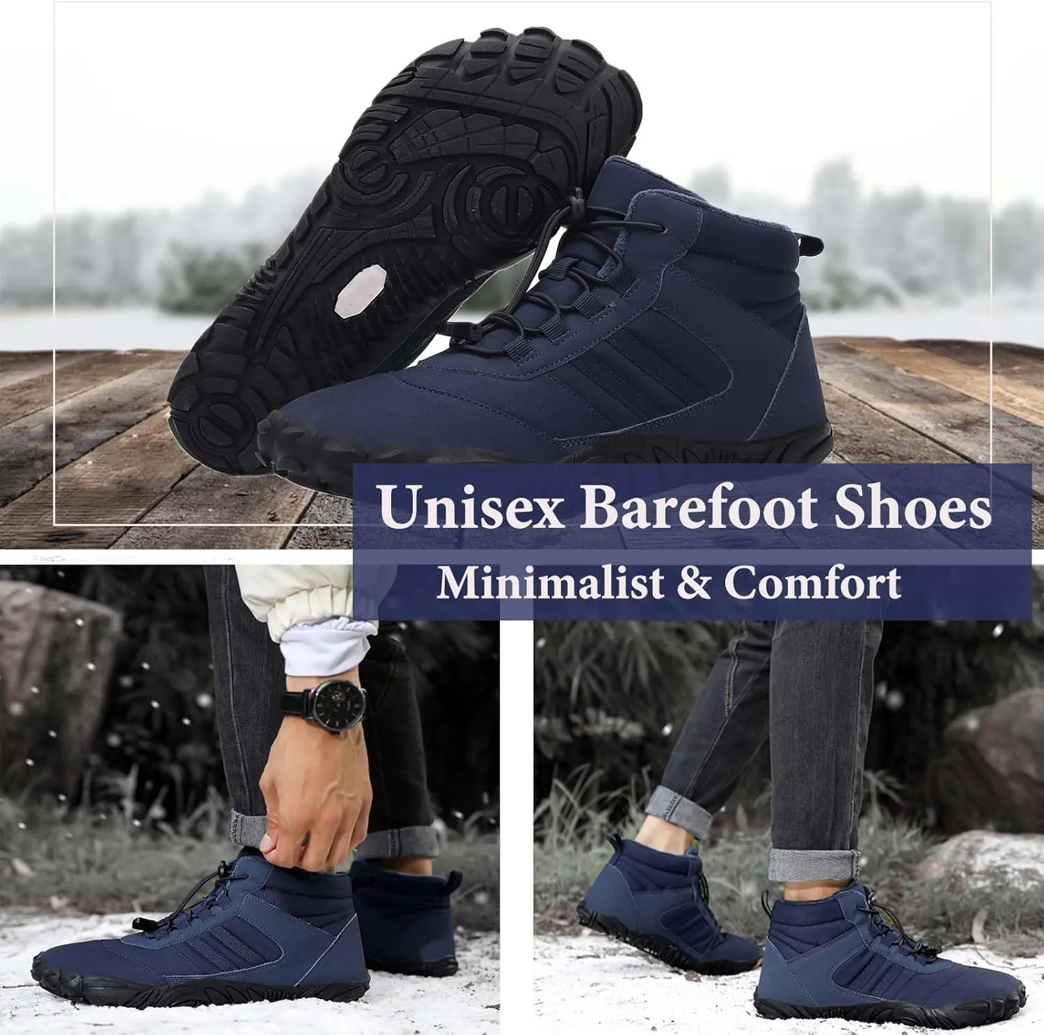 Mnplciea Barefoot Shoe Men Women Minimalist Trail Running Barefoot Sneakers Waterproof Hi-top Hiking Boots Wide Toe Box Cross Training Shoes Zero Drop Sole