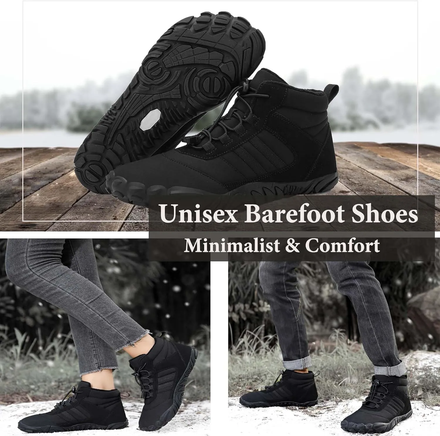 Mnplciea Barefoot Shoe Men Women Minimalist Trail Running Barefoot Sneakers Waterproof Hi-top Hiking Boots Wide Toe Box Cross Training Shoes Zero Drop Sole