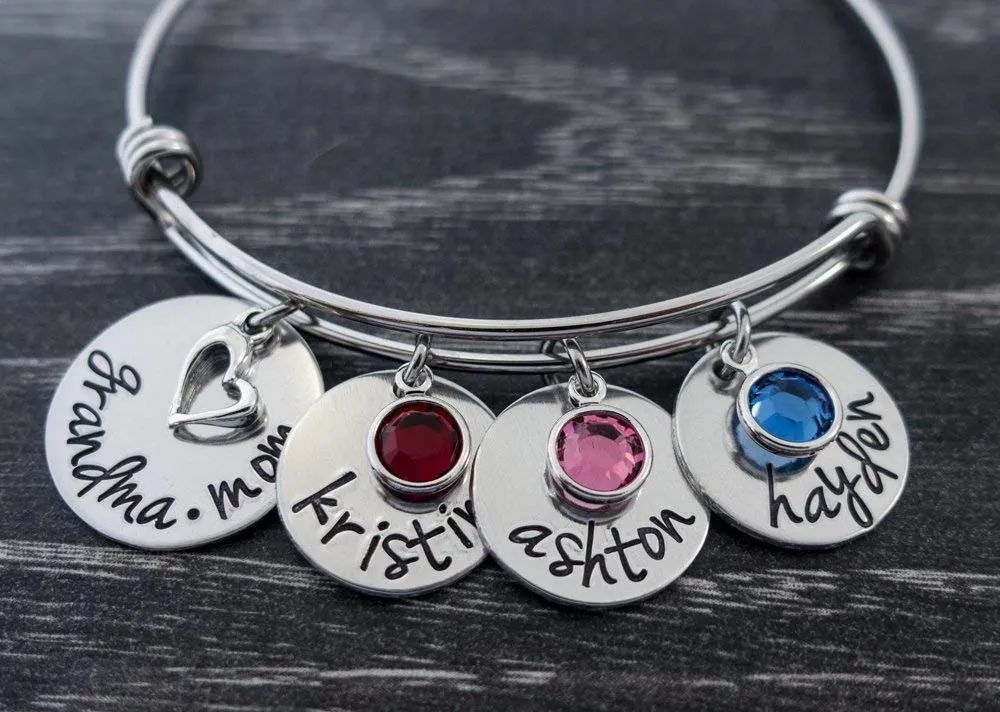 Mom Grandma Bracelet Personalized Charm Bangle Bracelet Gift Nana Gigi Oma Aunt Mimi