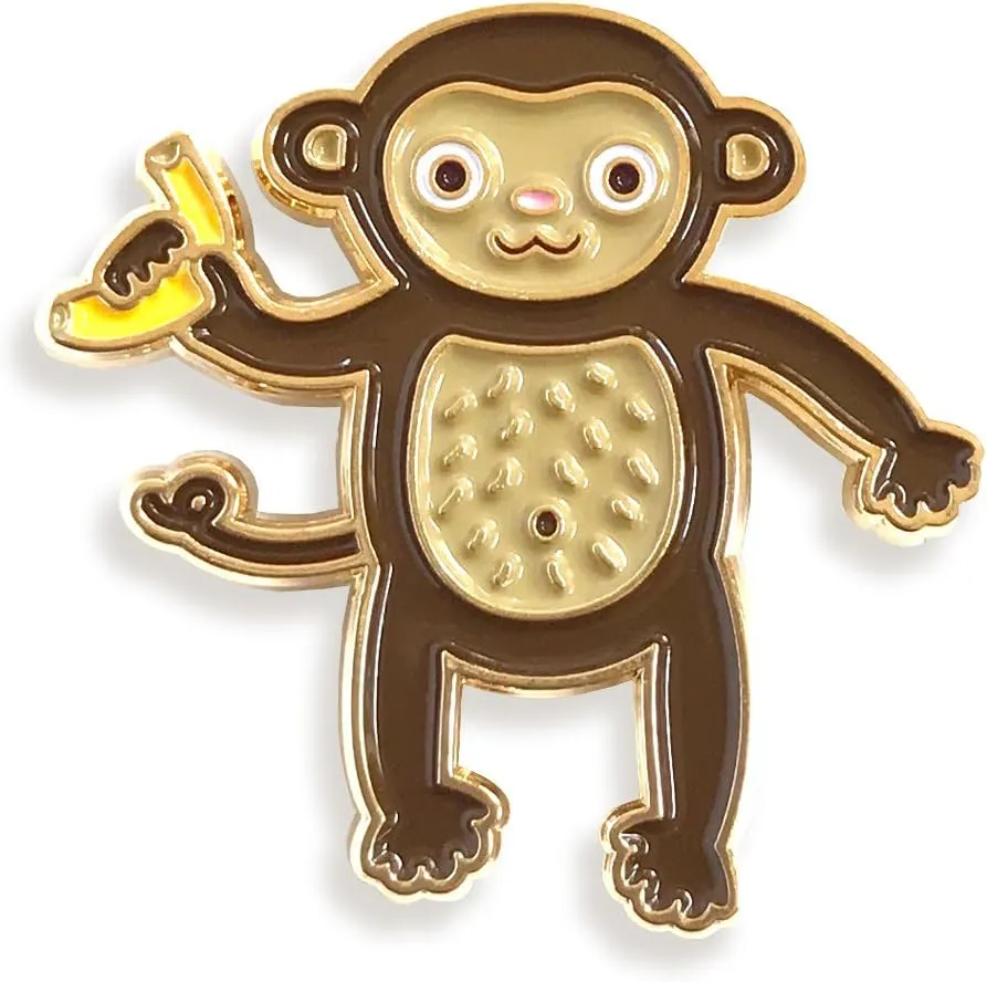 Monkey Enamel Pin  Cute Monkey with Banana Cheerful, Colorful Lapel Pin for Jacket, Bag, Backpack, Hat  Gift for Animal Lover, Student, Friend for Birthday, Christmas, Stocking Stuffer  Zoo Animal  Funky Monkey  USA Small Business
