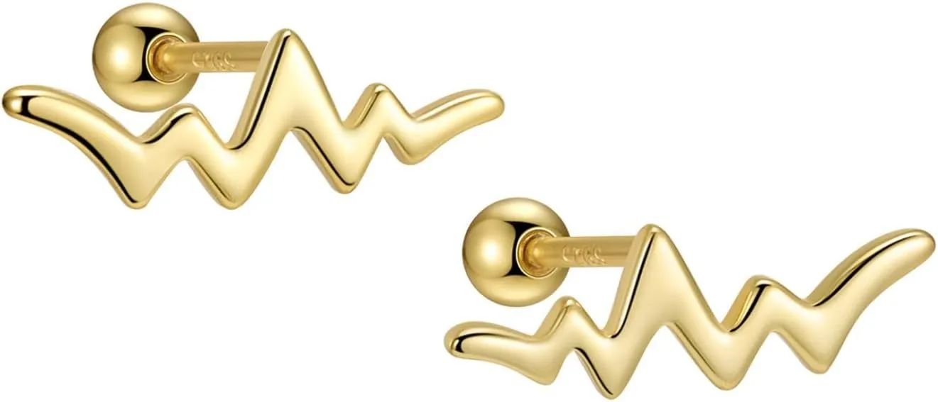 Mountain range Ear Climber, Line Ear Climber, Sterling Silver Electrocardiogram Ear Cartilage Studs Hypoallergenic Ear Crawler Minimalist Stud Earrings for Women