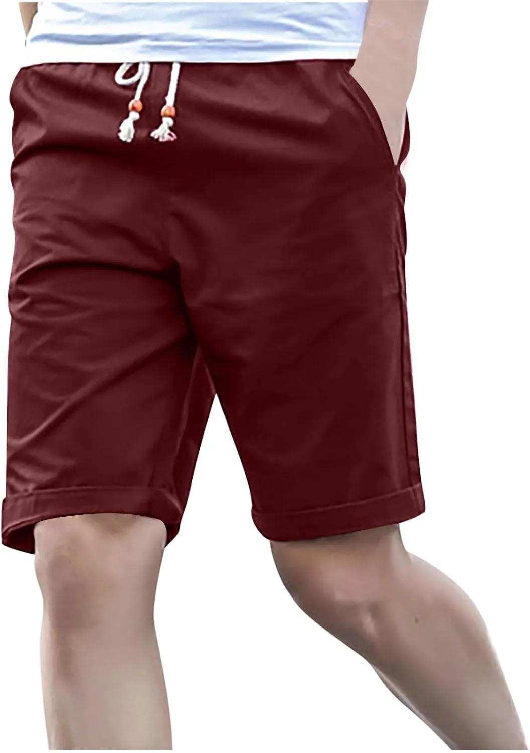 Muscularfit Mens Cotton Beach Shorts Outdoor Casual Lightweight Breathable Shorts with Pockets Drawstring Elastic Waist Short
