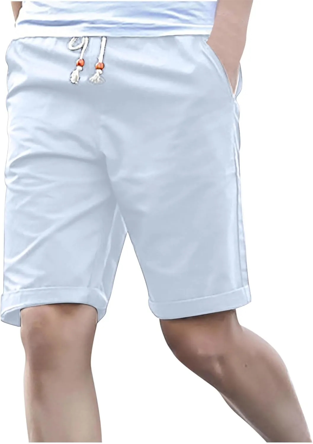 Muscularfit Mens Cotton Beach Shorts Outdoor Casual Lightweight Breathable Shorts with Pockets Drawstring Elastic Waist Short