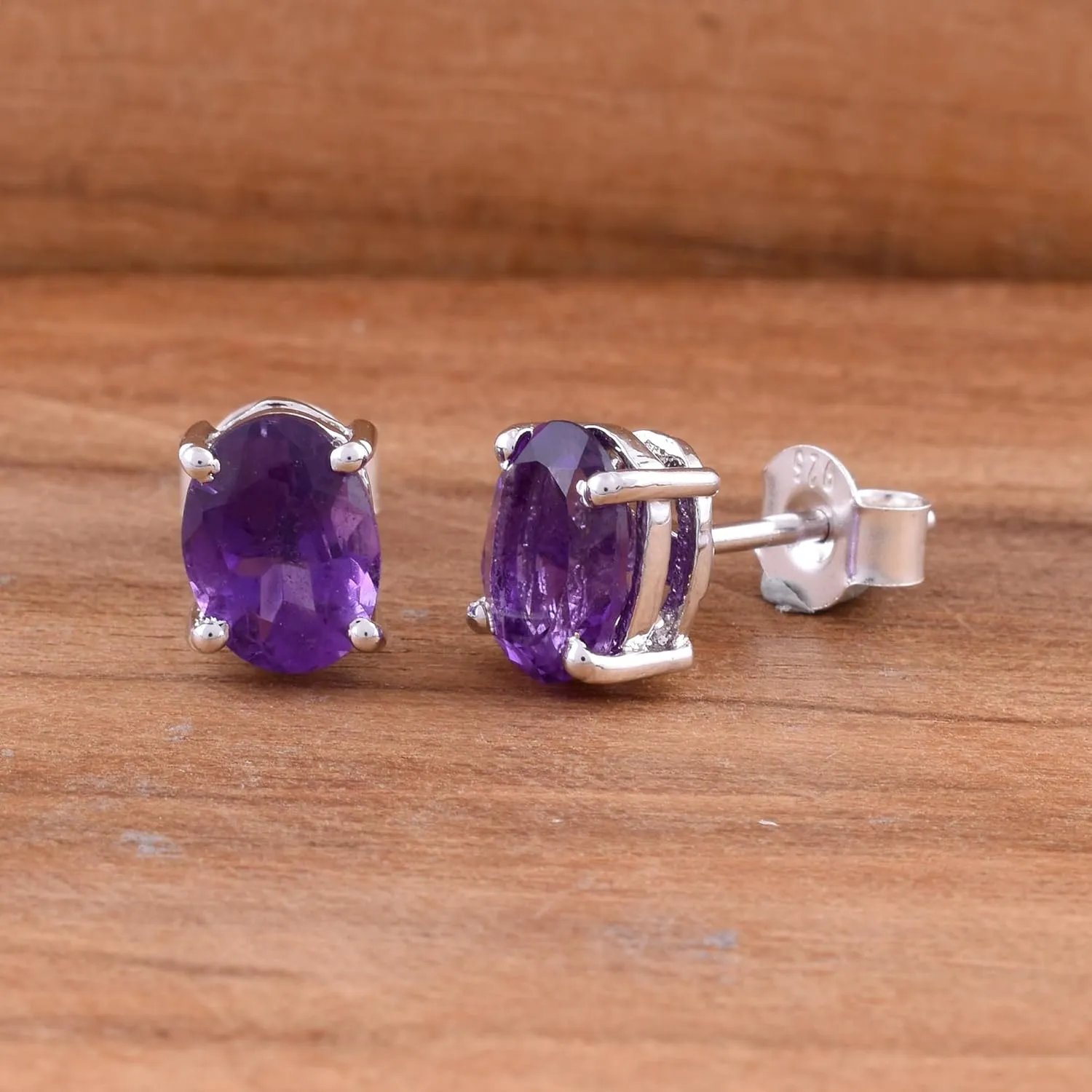 Natural Amethyst Studs 9x7 mm Oval Amethyst Earrings Minimalist Studs Amethyst Jewelry 925 Sterling Silver Gemstone Studs Gift For Her (Gold)