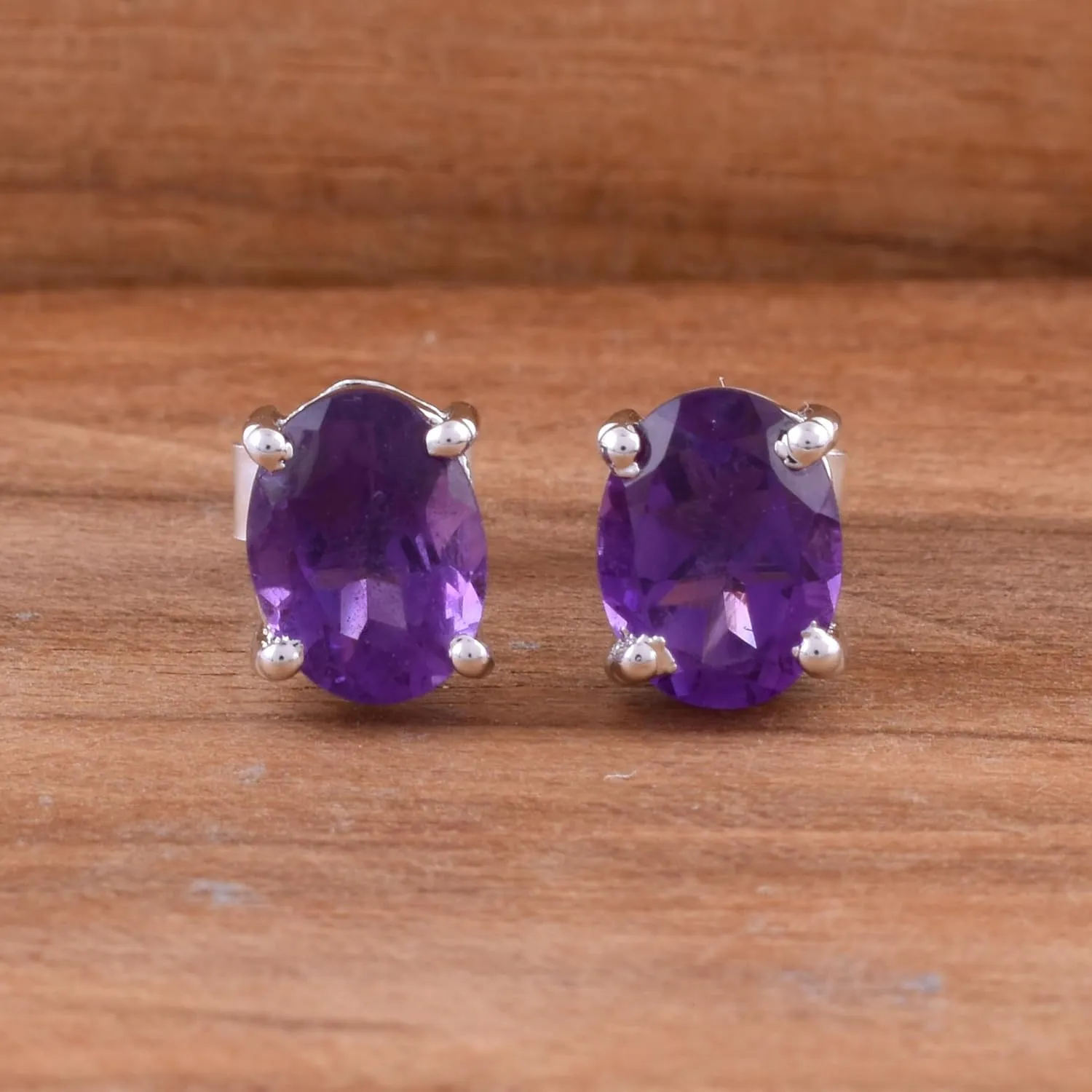 Natural Amethyst Studs 9x7 mm Oval Amethyst Earrings Minimalist Studs Amethyst Jewelry 925 Sterling Silver Gemstone Studs Gift For Her (Gold)