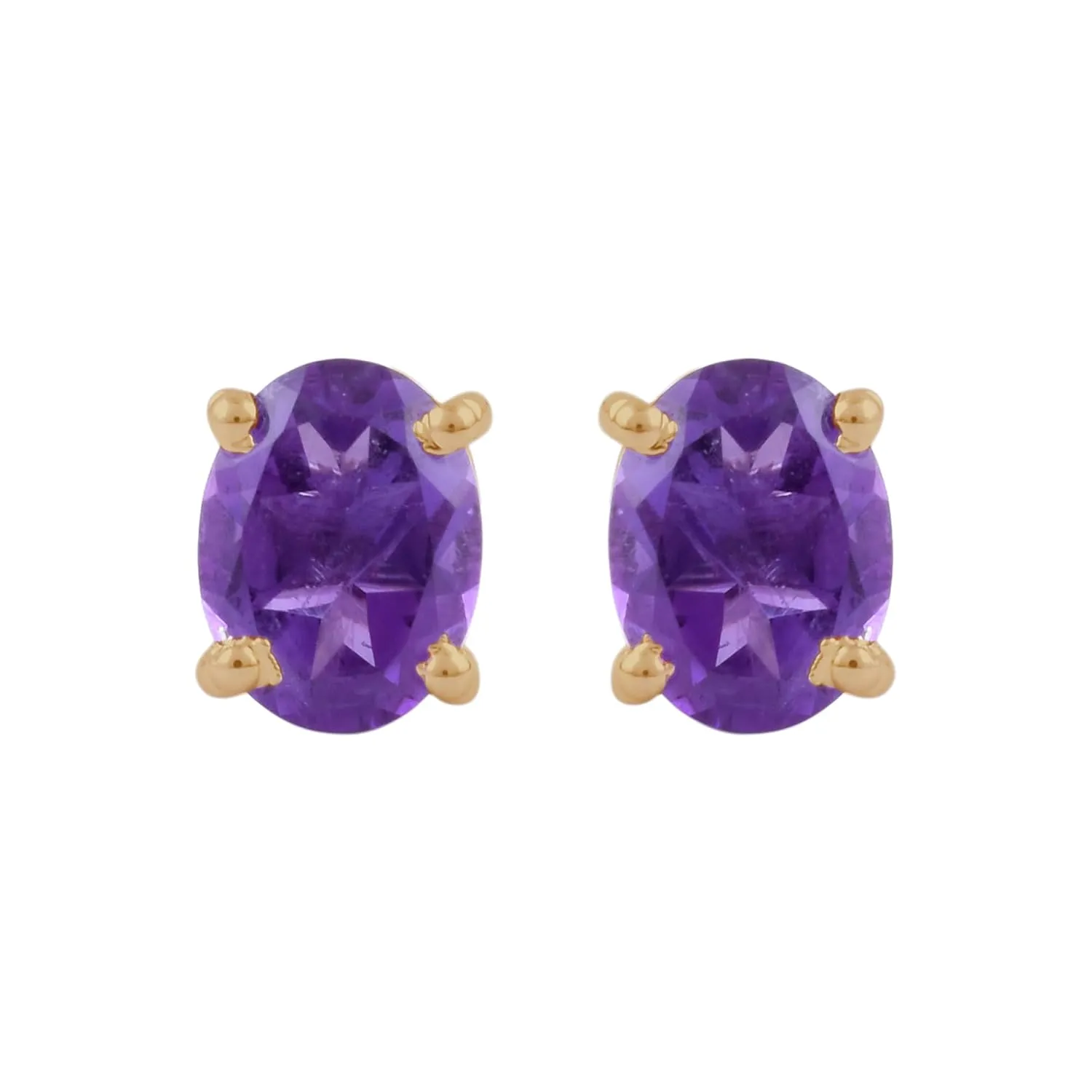 Natural Amethyst Studs 9x7 mm Oval Amethyst Earrings Minimalist Studs Amethyst Jewelry 925 Sterling Silver Gemstone Studs Gift For Her (Gold)