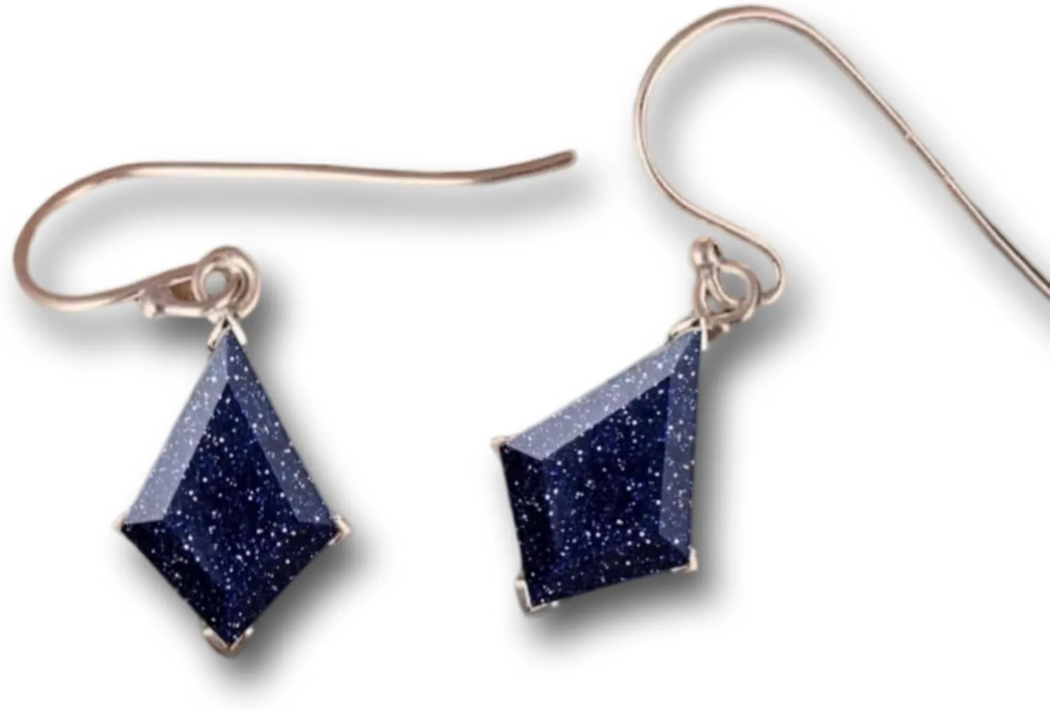 Natural Blue Sandstone Kite Cut Dangle Earrings, Rose Gold Hook, Sparkly Geometric Drop