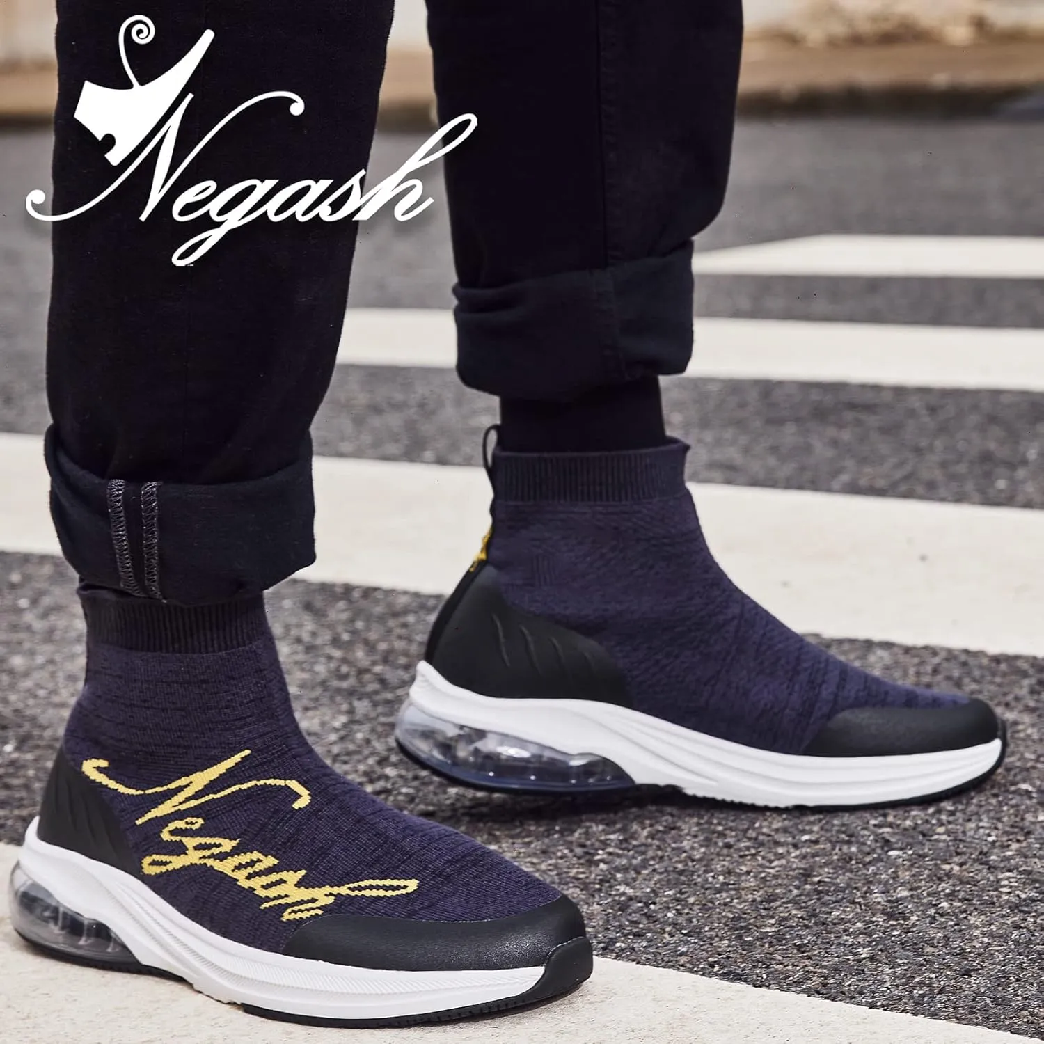 Negash Fashion Sneakers for Men Breathable Sock Shoes for Men Casual Slip On Walking Sneakers Lightweight Running Shoes