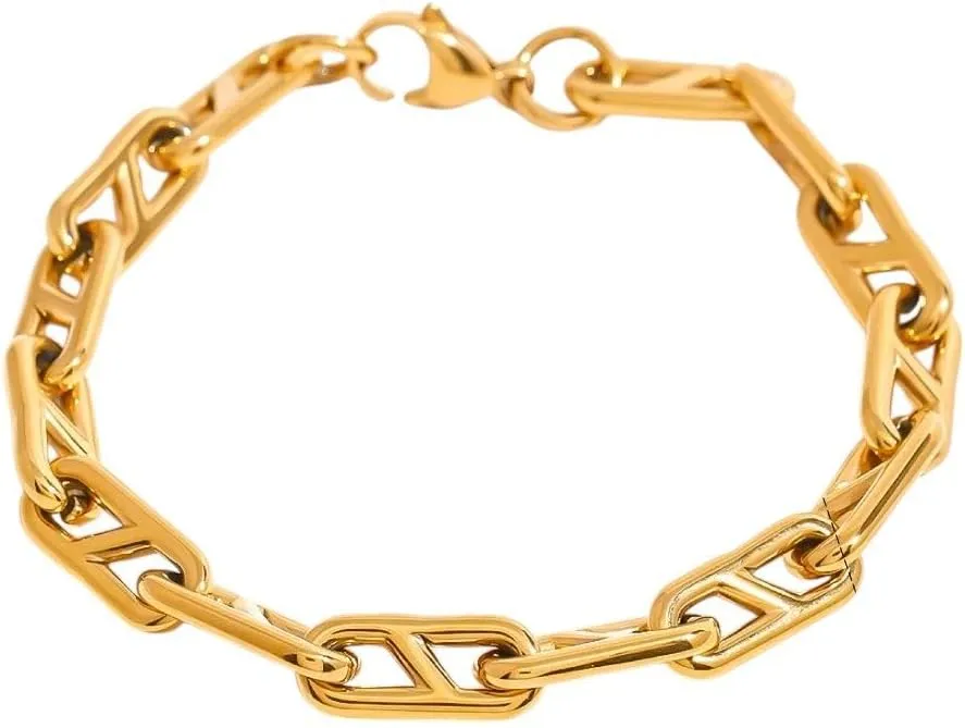 New 2026 Arrive Unisex Gold Color Two Tone Chain Bracelet Oval Rectangle Long Paperclip Anklet Chunky Link Two-Tone B Jewelry Findings Fashion Trendy Accessories Creative Gift For Women And Men