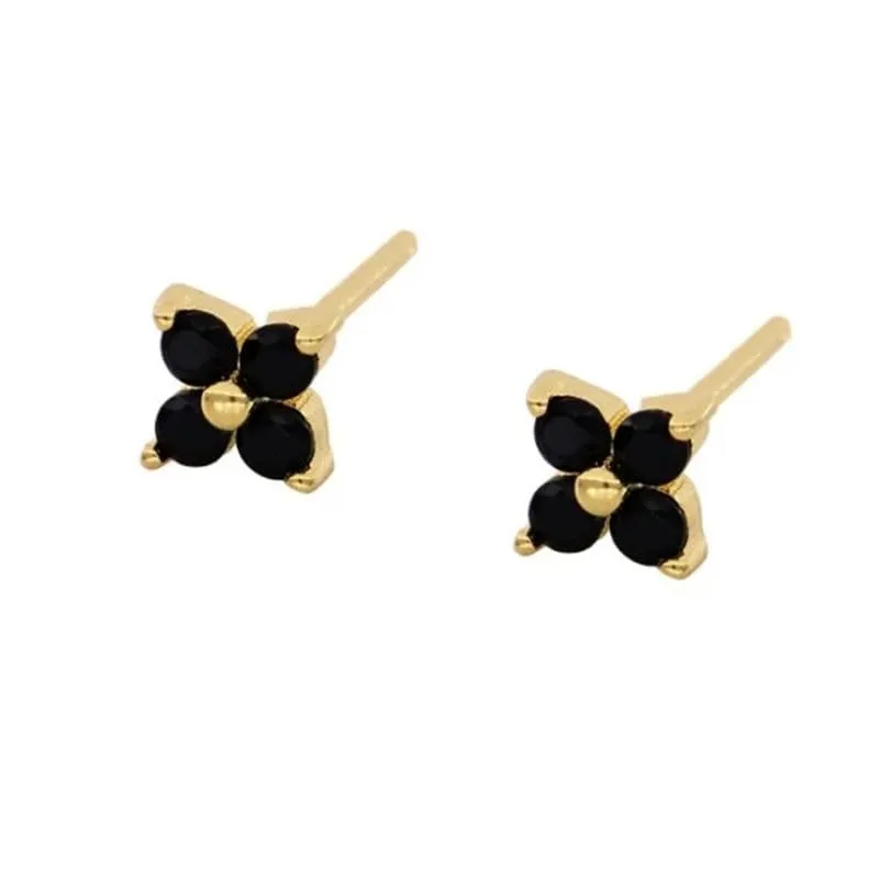 NEW fashion earrings jewelry 925 sterling silver black diamond minimalist flower earrings set flower dangle hoop earrings women (gold, studs)
