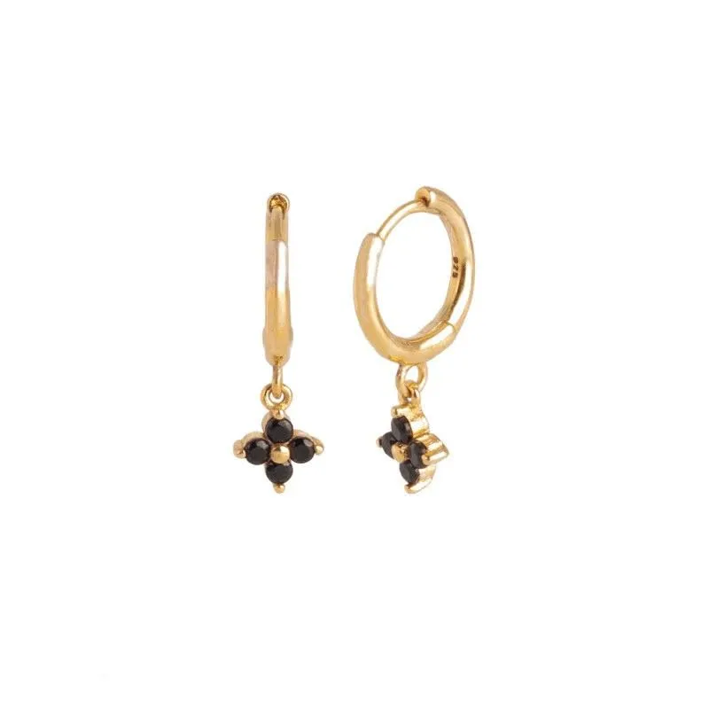NEW fashion earrings jewelry 925 sterling silver black diamond minimalist flower earrings set flower dangle hoop earrings women (gold, studs)