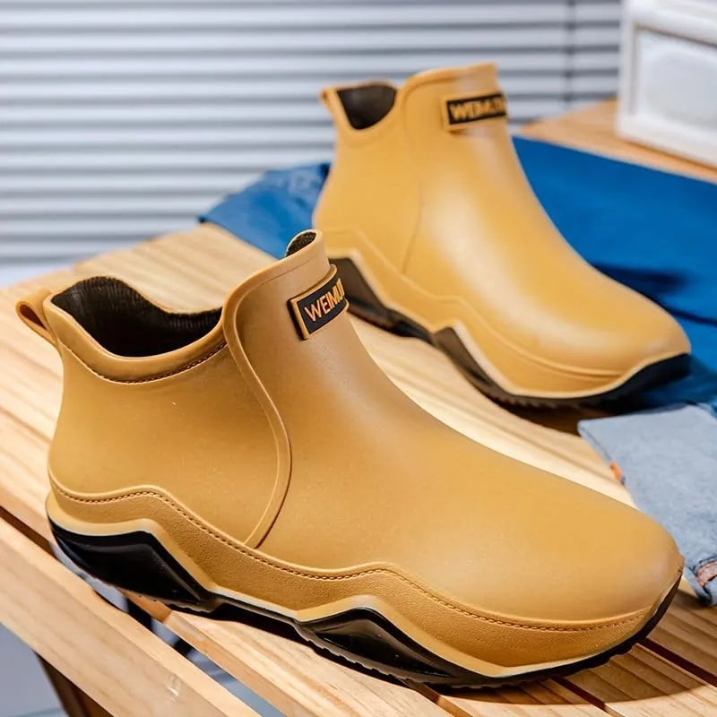 Non-slip Waterproof Men's Rain Boots, Wear-resistant Ankle Rain Shoes For Outdoor Working Fishing wellies