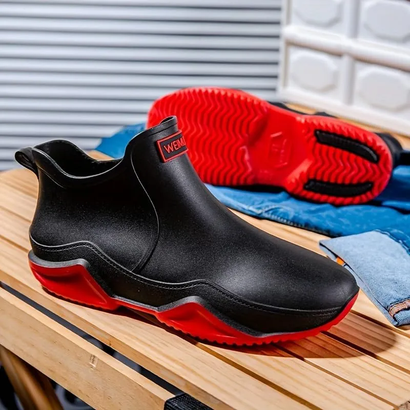 Non-slip Waterproof Men's Rain Boots, Wear-resistant Ankle Rain Shoes For Outdoor Working Fishing wellies