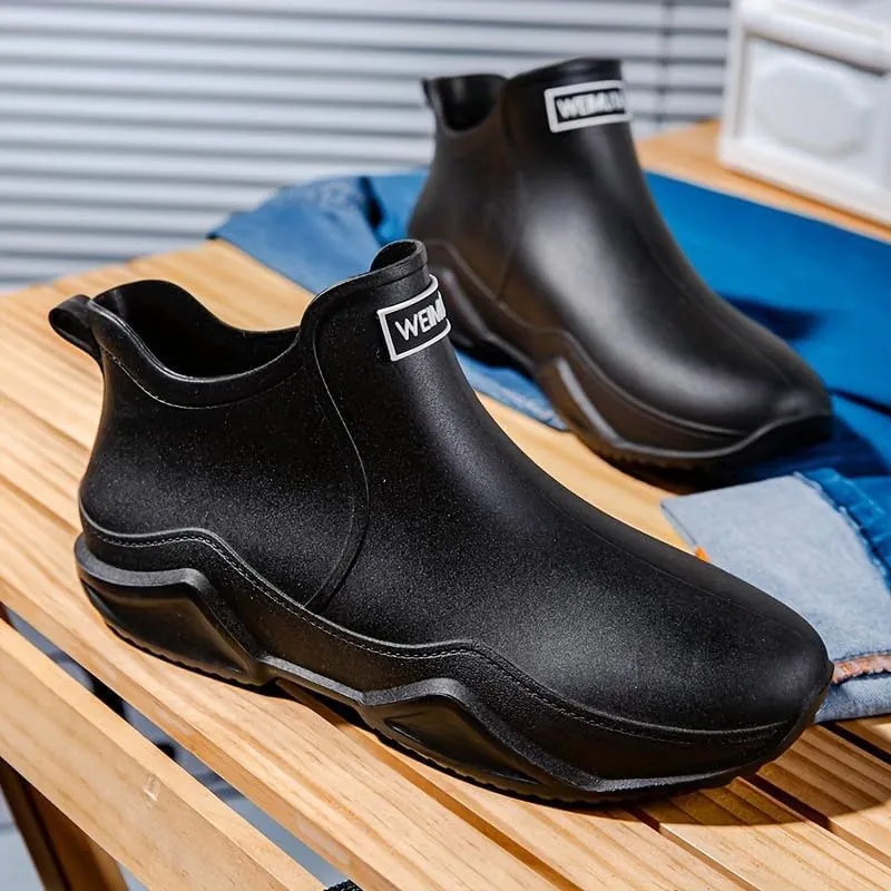 Non-slip Waterproof Men's Rain Boots, Wear-resistant Ankle Rain Shoes For Outdoor Working Fishing wellies