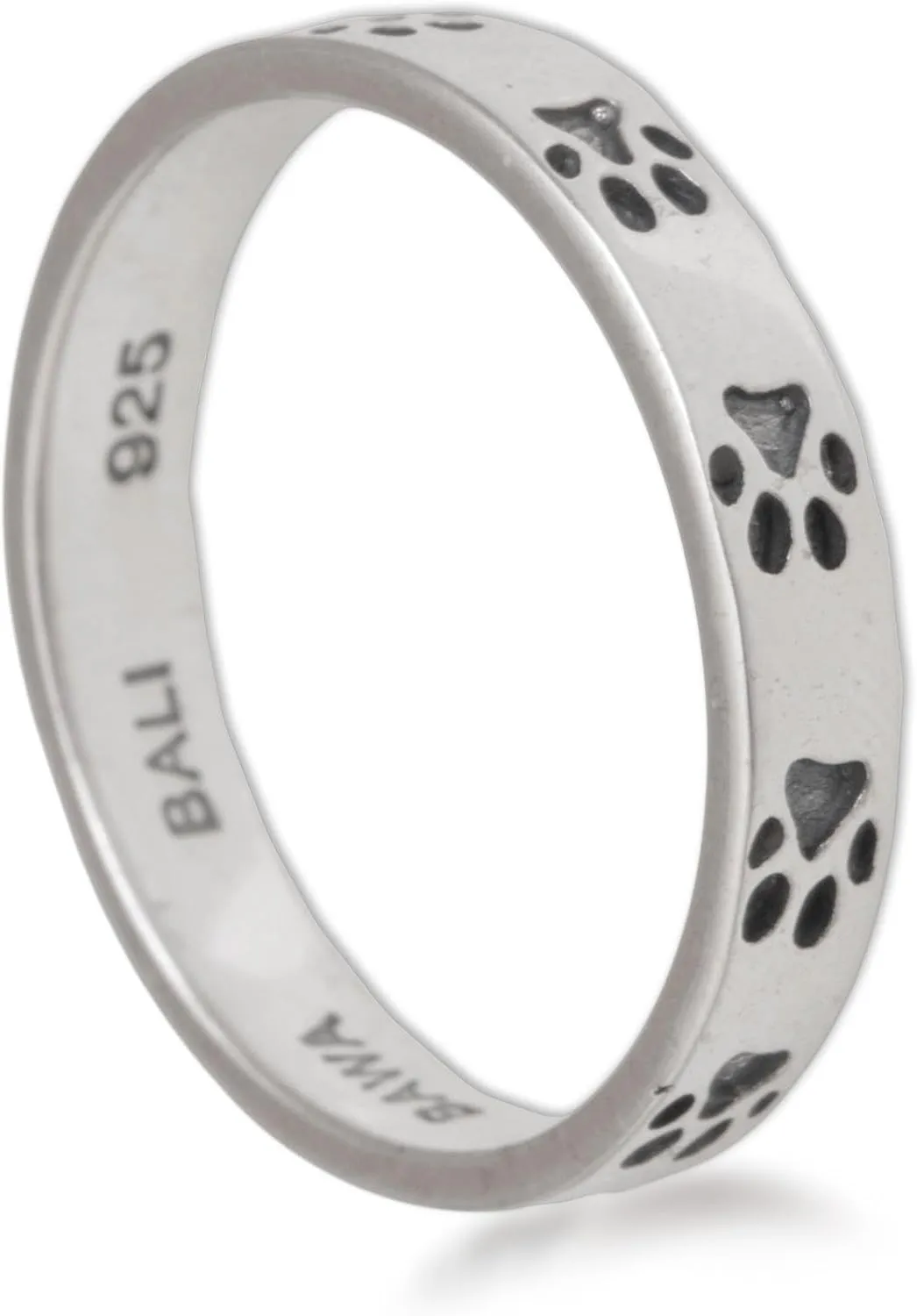 NOVICA Artisan Handmade .925 Sterling Silver Band Ring Paw Print Motif from Bali Indonesia Animal Themed Modern Dog 'Paw Prints'