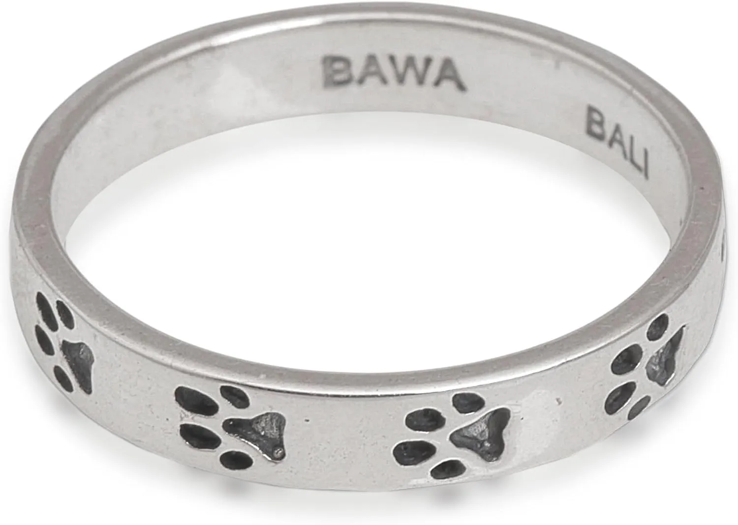 NOVICA Artisan Handmade .925 Sterling Silver Band Ring Paw Print Motif from Bali Indonesia Animal Themed Modern Dog 'Paw Prints'