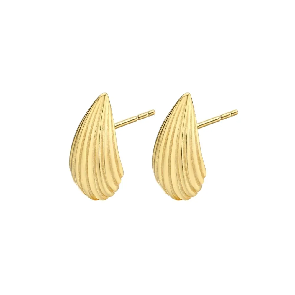 Oceanic Elegance: 925 Sterling Silver Water Drop Shape Gold-Plated Shell Stud Earrings