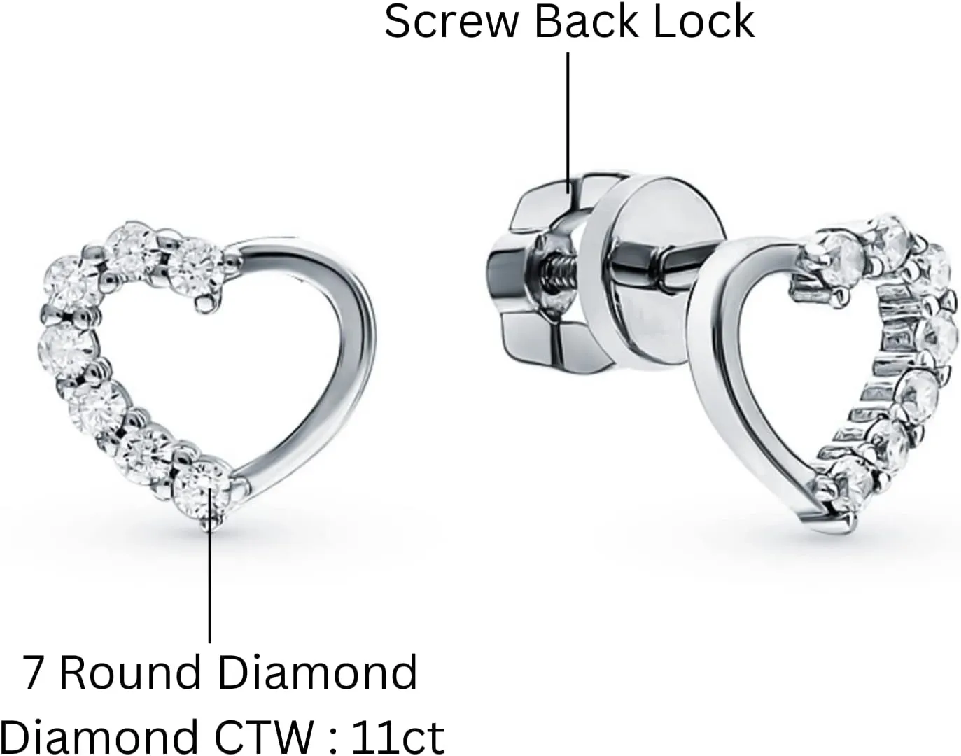 Open Heart Diamond Stud, Tiny Heart Earring, Minimalist Stud, Cartilage Piercing, Body Jewelry, Gift For Her.