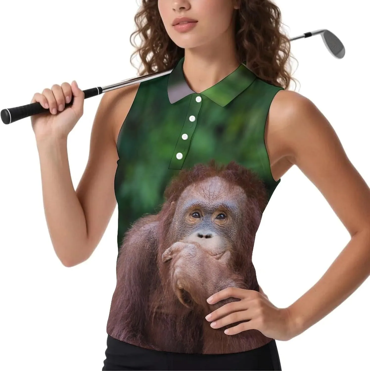Orangutans Posting Thinking Women's Sleeveless Golf Polo Shirts Athletic Tank Tops