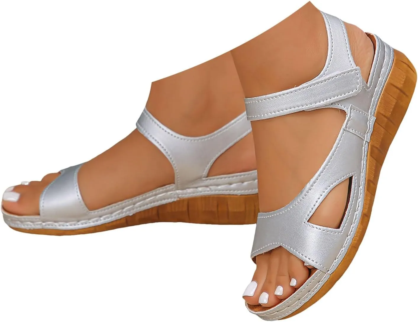 Orthopedic Platform Wedge Sandals for Women Summer Dressy Thick Soled Fish Mouth Solid Coloe Casual Comfortable Platform Sandals Slip On Sandals Women Comfortable Dressy Summer Flat Walking Shoes