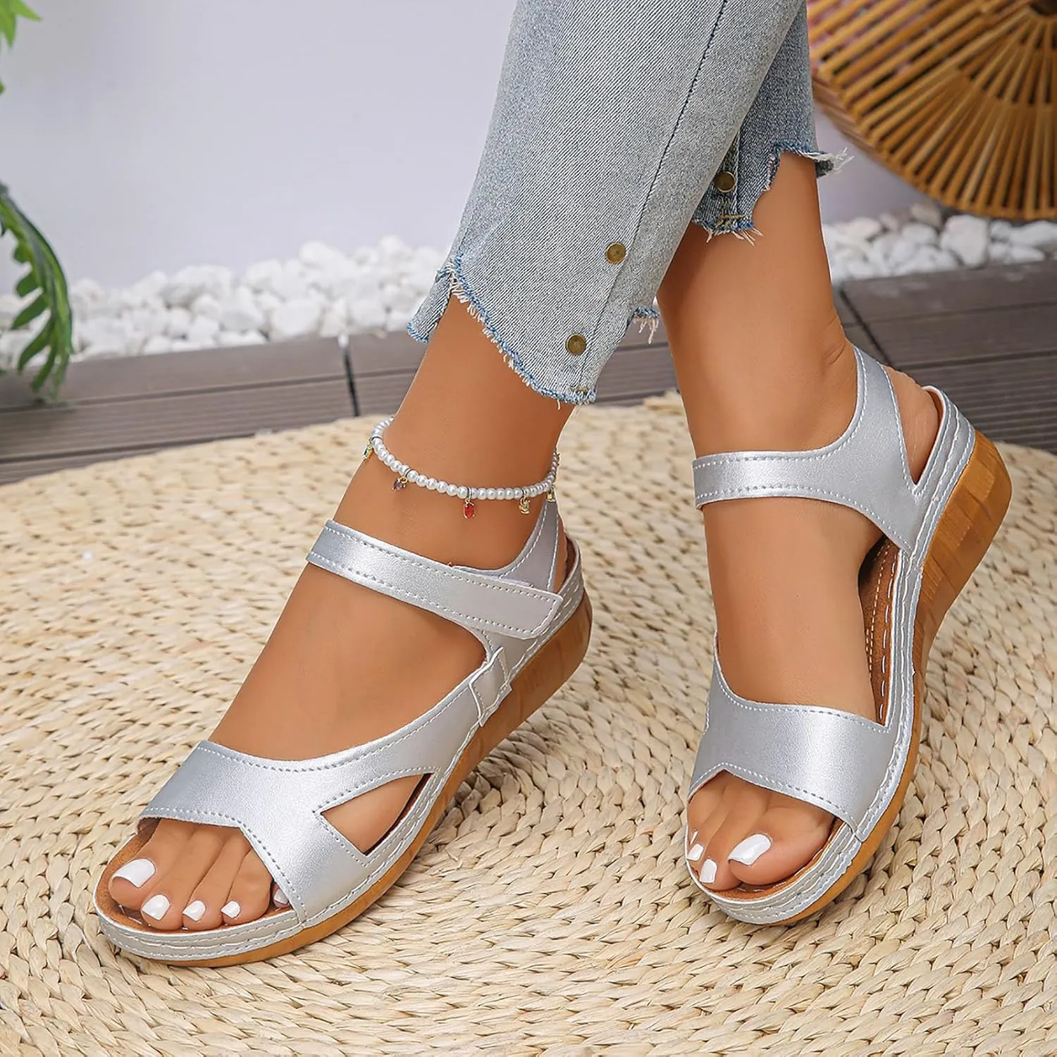 Orthopedic Platform Wedge Sandals for Women Summer Dressy Thick Soled Fish Mouth Solid Coloe Casual Comfortable Platform Sandals Slip On Sandals Women Comfortable Dressy Summer Flat Walking Shoes