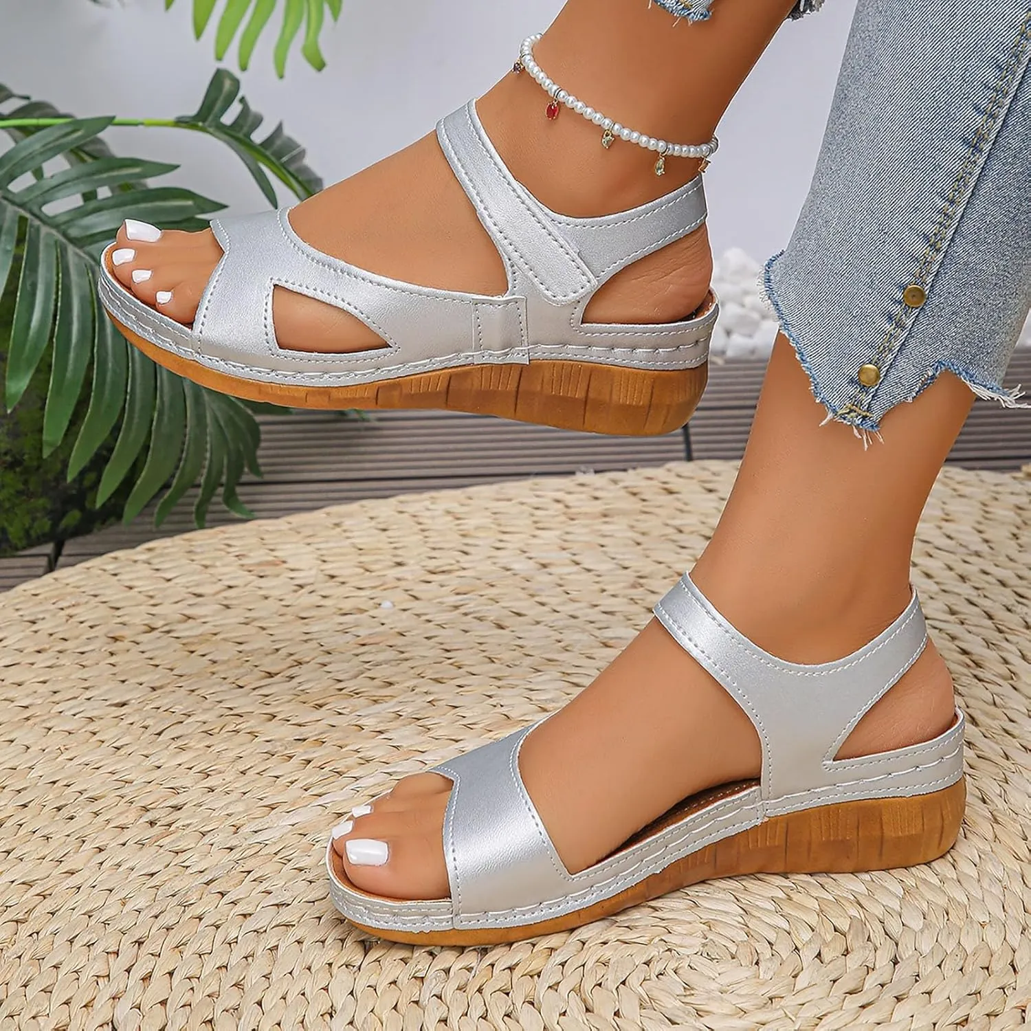 Orthopedic Platform Wedge Sandals for Women Summer Dressy Thick Soled Fish Mouth Solid Coloe Casual Comfortable Platform Sandals Slip On Sandals Women Comfortable Dressy Summer Flat Walking Shoes