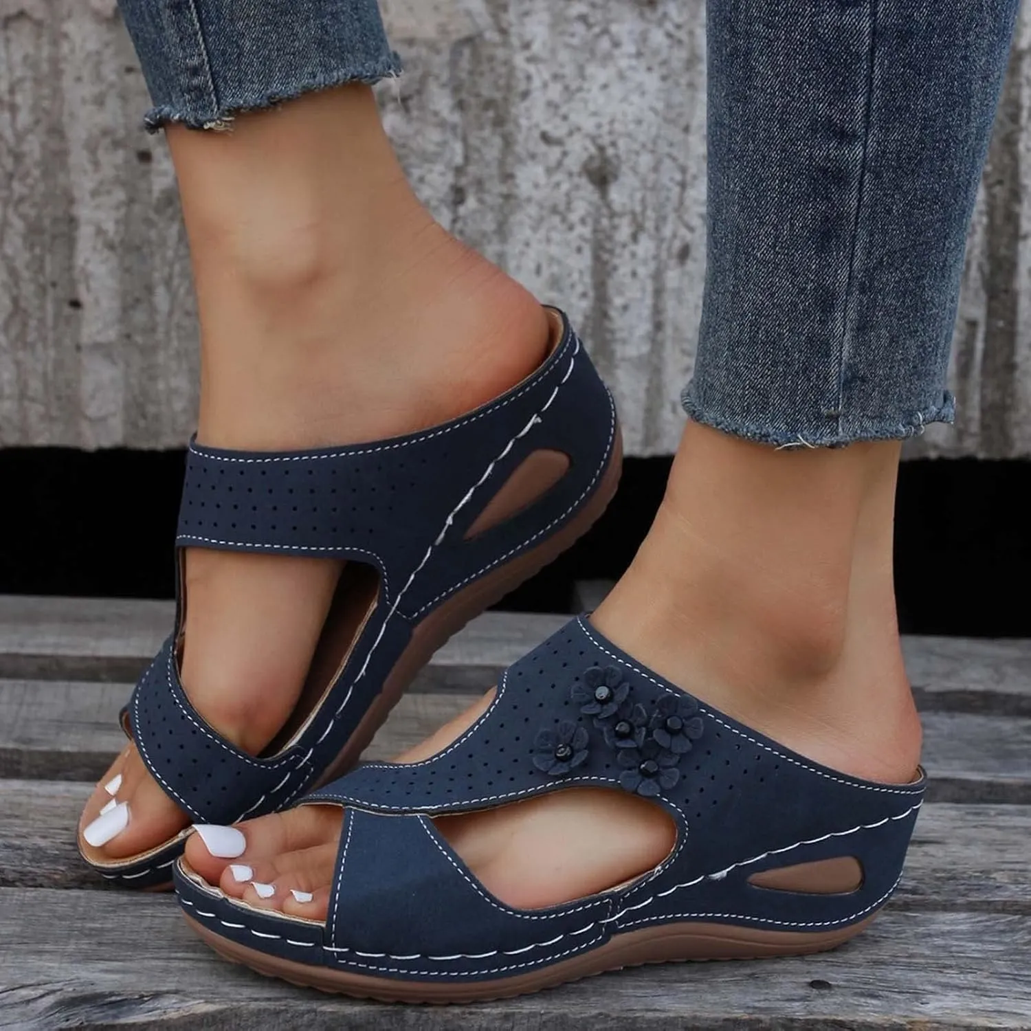 Orthopedic Sandals for Women Arch Support Sandals Women's Summer Hollow Out Flower Breathable Shoes, Platform Walking Sandal Fashion Cross Strap Open Toe Slippers