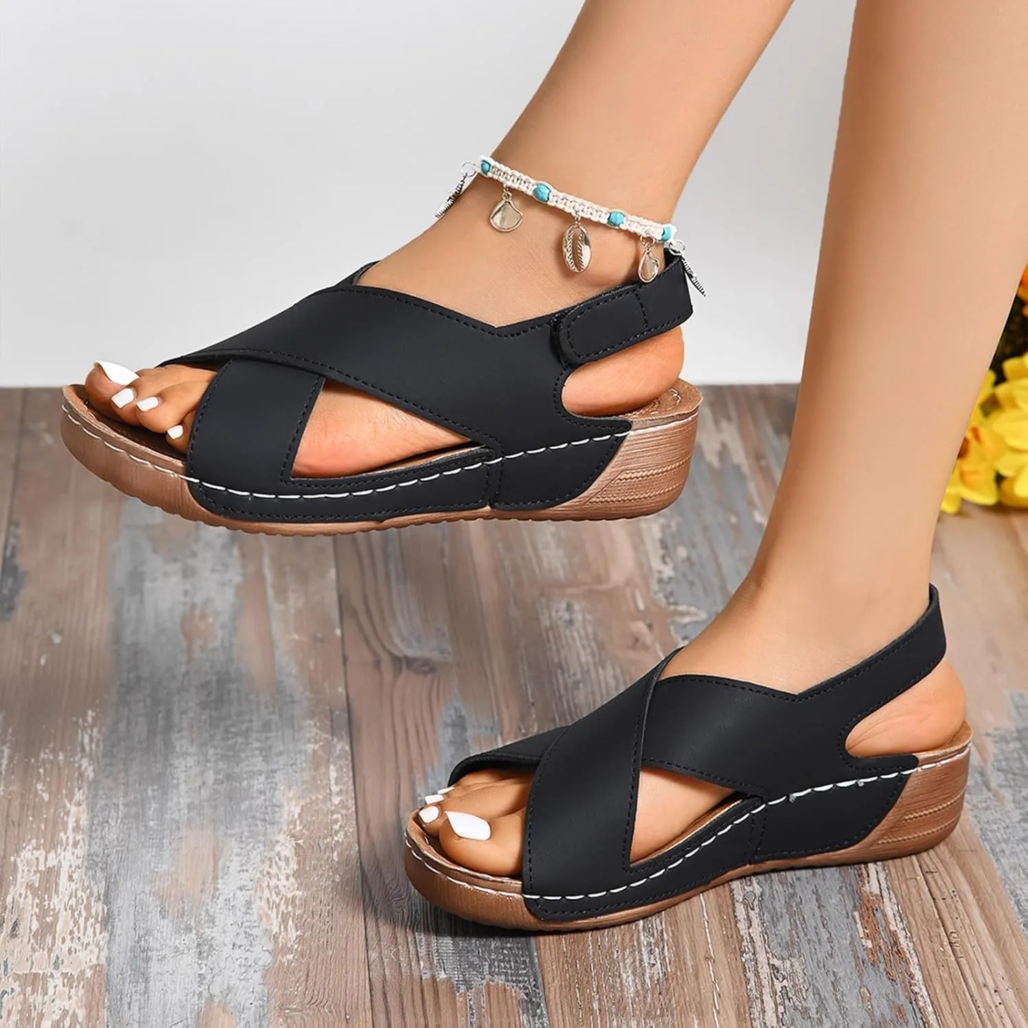 Orthopedic Sandals for Women Summer Wedge Sandals 2025 Walking Open Toe Casual Dressy Platform Sandal Slip on Shoes for Beach Work Comfortable Orthopedic Sandal with Arch Support 2025