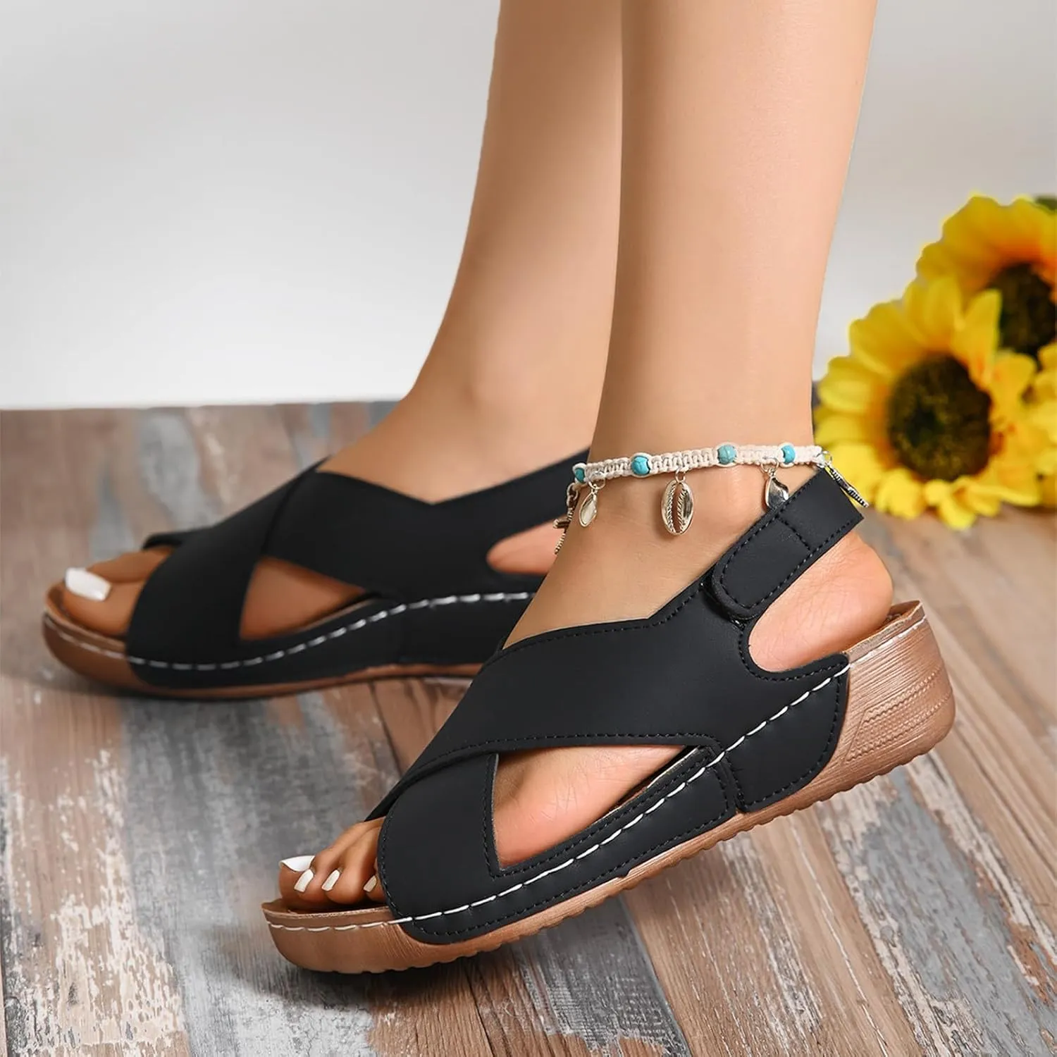 Orthopedic Sandals for Women Summer Wedge Sandals 2025 Walking Open Toe Casual Dressy Platform Sandal Slip on Shoes for Beach Work Comfortable Orthopedic Sandal with Arch Support 2025