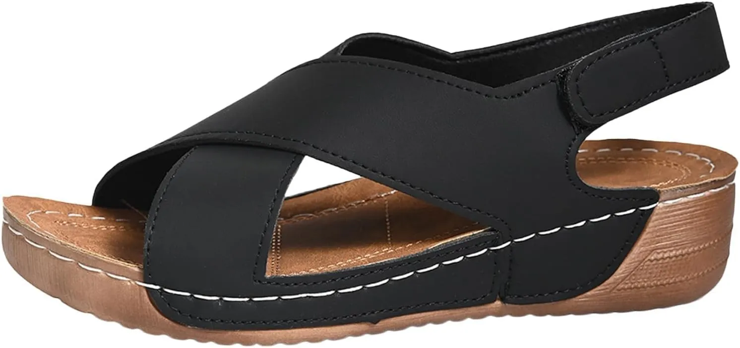 Orthopedic Sandals for Women Summer Wedge Sandals 2025 Walking Open Toe Casual Dressy Platform Sandal Slip on Shoes for Beach Work Comfortable Orthopedic Sandal with Arch Support 2025
