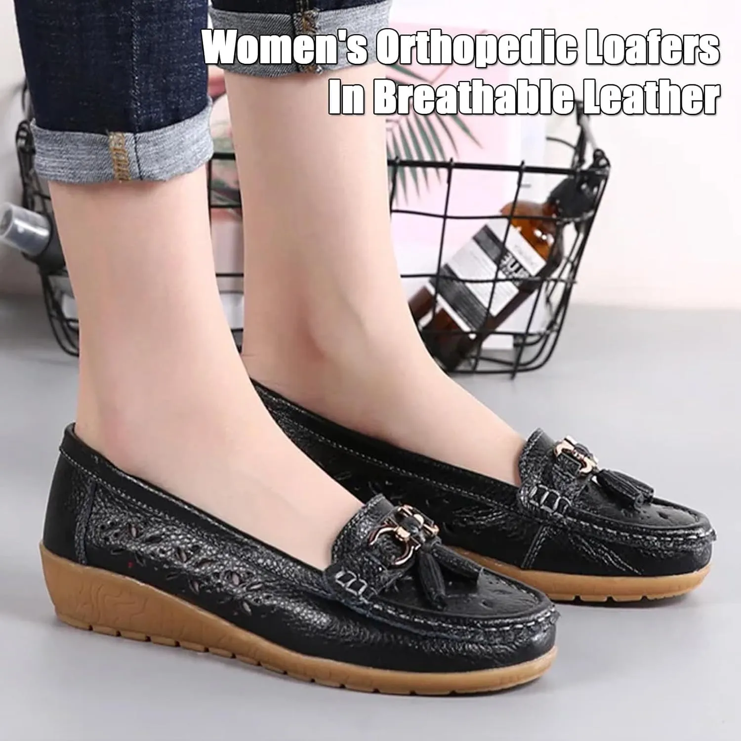 Orthopedic Women Summer Slip On Loafers Breathable Leather Comfortable Walking Shoes for Work Casual Wear